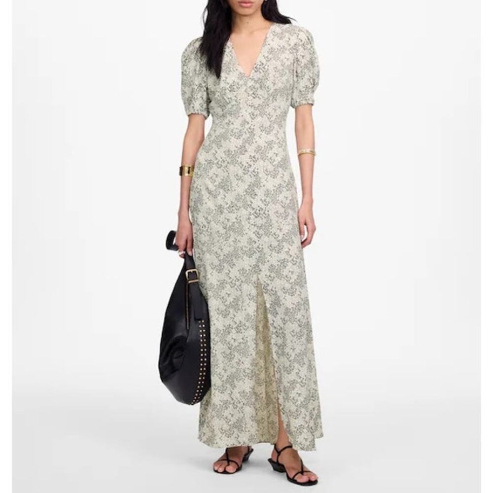 Madewell Puff Sleeve V Neck Midi Dress Harper Floral Ivory Size 0 NWT